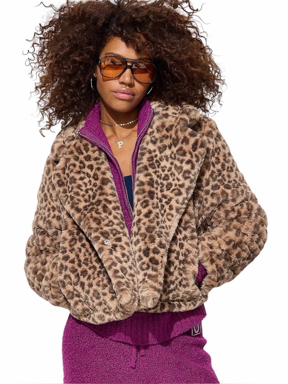 NWT! Faux Fur animal print Crop Jacket by Victoria secret size XS ! New - Picture 1 of 12